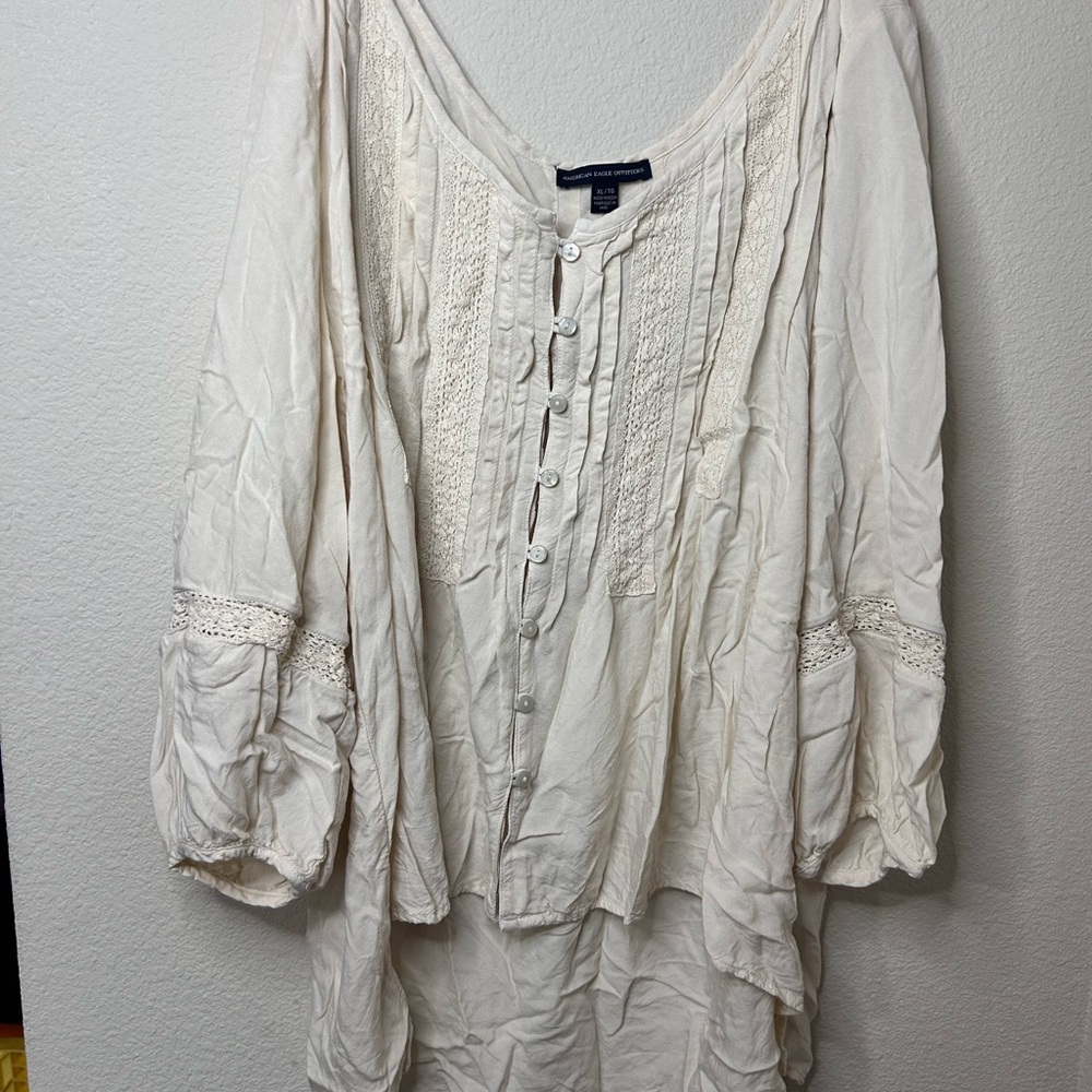 American Eagle Outfitters Cream Blouse with Lace Accents
